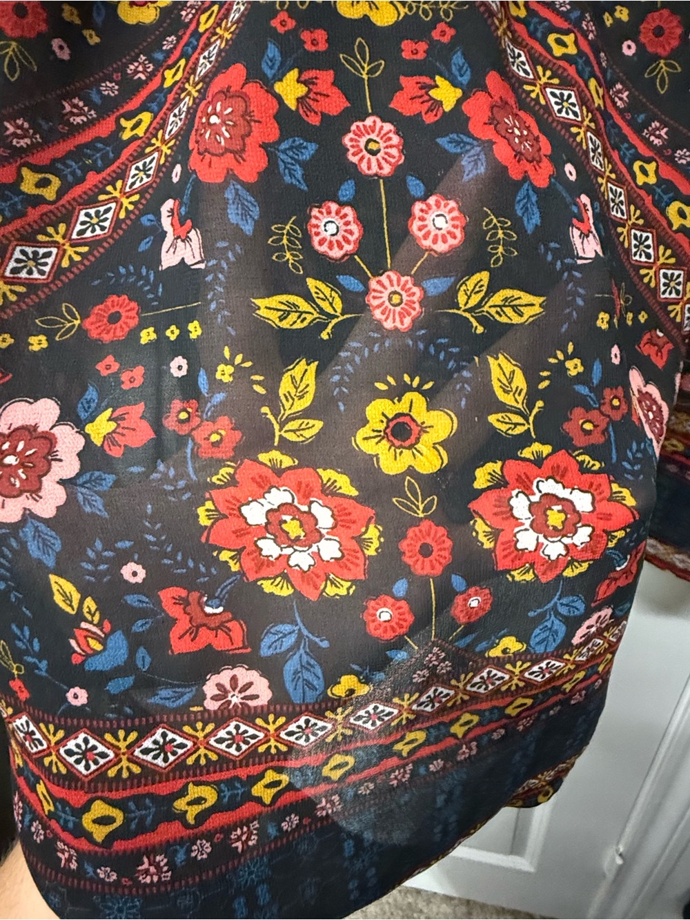 Xhilaration Boho Floral Tunic Dress | Sheer Bell Sleeve | Size Large - Picture 4 of 7